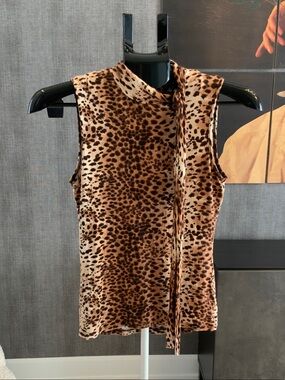 Axara Paris Sleeveless Leopard-Print Tie-Neck Camisole - Brown M